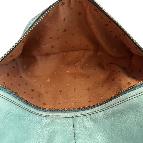 Fossil Purse Light Teal Green Aqua Shoulder Bag Leather Cowhide Fold-Over - Picture 5 of 11